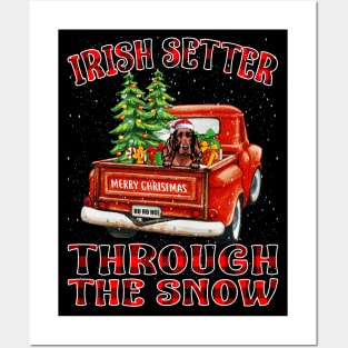 Christmas Irish Setter Through The Snow Dog Santa Truck Tree Posters and Art